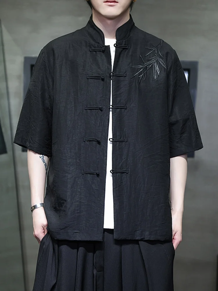 

New Chinese Sle Men's Linen irt ort Sve f Sve Button up Thin Cotton Linen Tang Costume Hanfu Loose Fit Summer ...