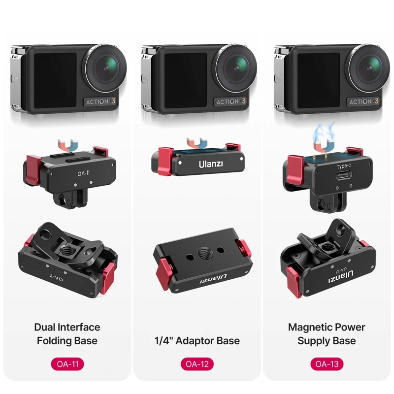 Складная база Ulanzi OA-11 с двойным интерфейсом для DJI Osmo Action 3, складное крепление OA-13, магнитная база источника питания для DJI Action 2