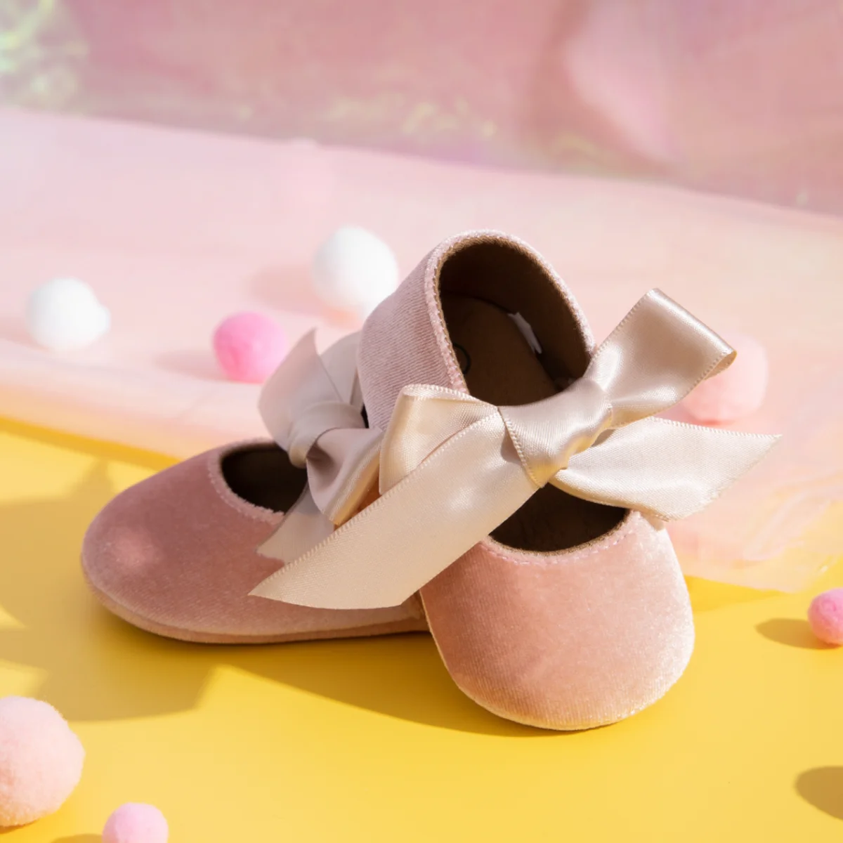 Newborn Baby Girls Dress Shoes Bowknot Ribbon Princess Infant Toddler Rubber Non-slip Flat First Walkers Crib Shoes Mary Jane