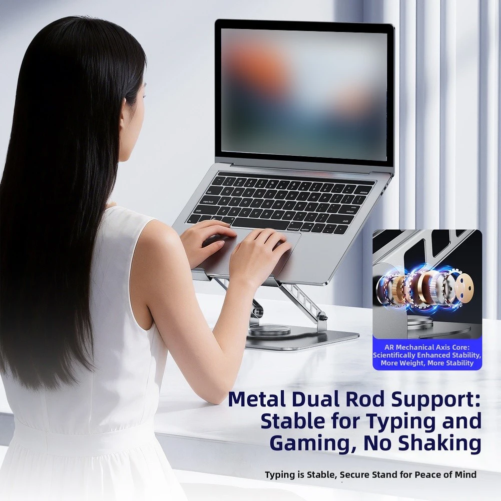 Ergonomic Laptop Stand With Dual Cooling Fan 360° Rotating Adjustables Height Foldable Tablet Cooler Bracket Computer Accessory