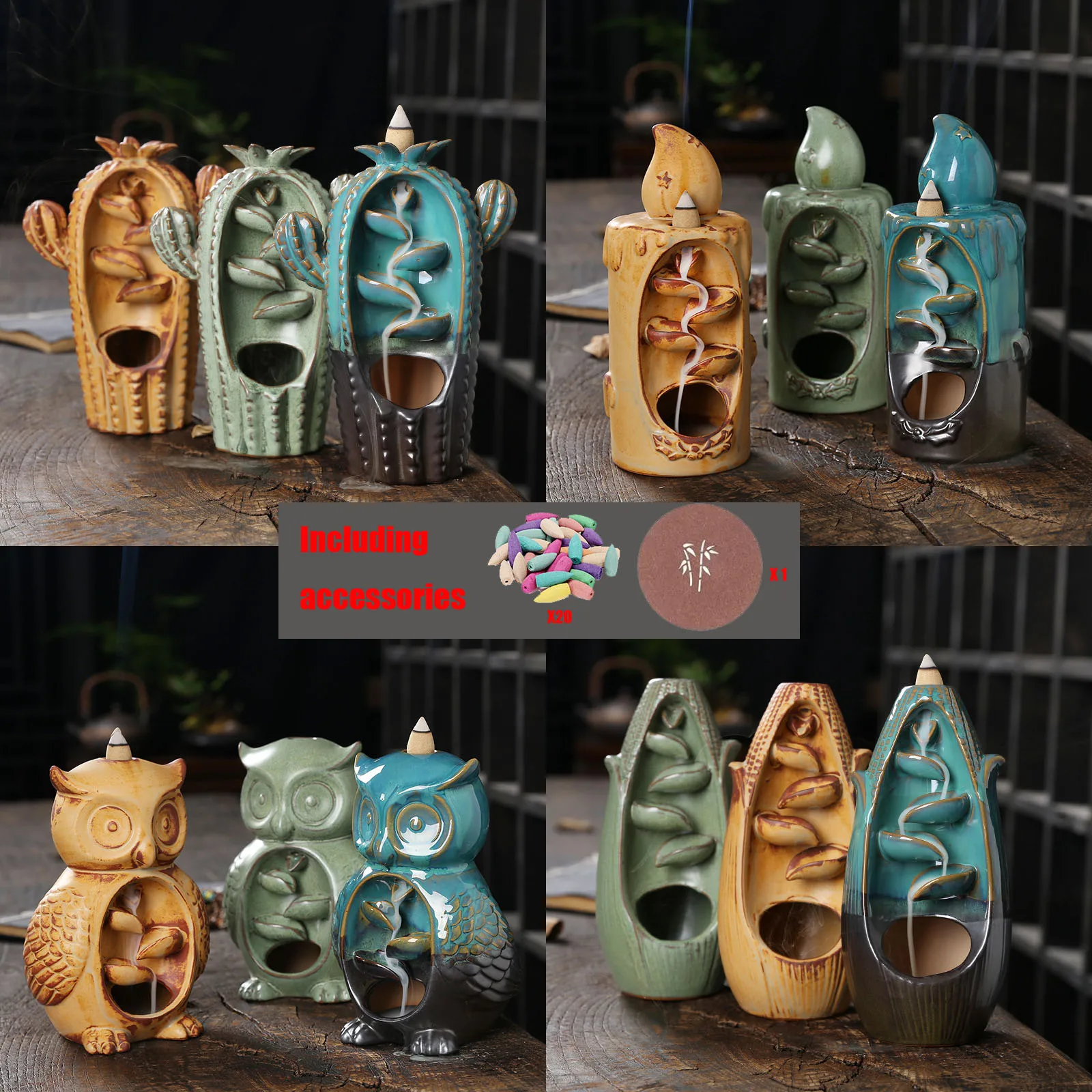 Left right source back water incense Furnace ceramic craft cactus casting Furnace Yoga Home ornaments candles Aromathapy stove incense seat psychotherapy incense seat suitable for sending friend little child