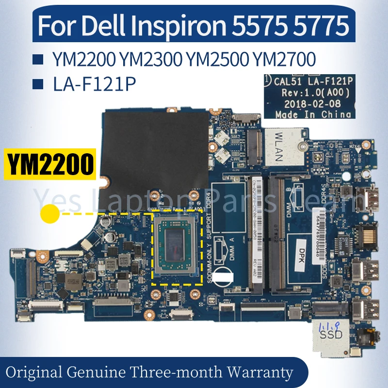 LA-F121P For Dell Inspiron 5575 5775 Laptop Mainboard 09XH0N 0R9NMC 01N0P9 0PV8CV 0525HD YM2200 YM2300 Notebook Motherboard