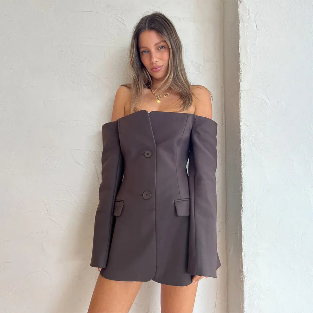 

2025 New Hot Sale Sexy Fashion Strapless Long Sleeve Backless Slim Fit Bodycon Dress