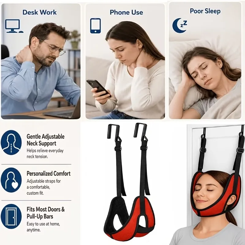 Upgraded Door Hanging Neck Support Brace Thickened Cervical Fixation Strap Portable Breathable Neck Relief Holder For Home Use