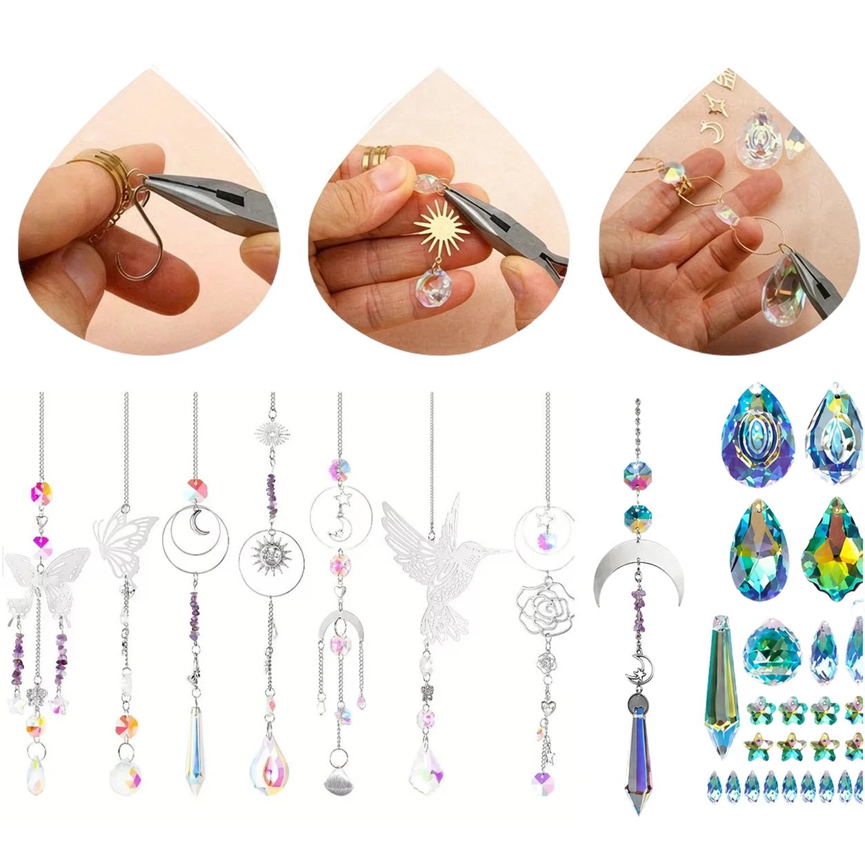 400Pcs Holographic Sun Catcher Supplies Acrylic Iridescent Beads Metal Charms for Creative Crafts Party Decor Garden Styling TMZ