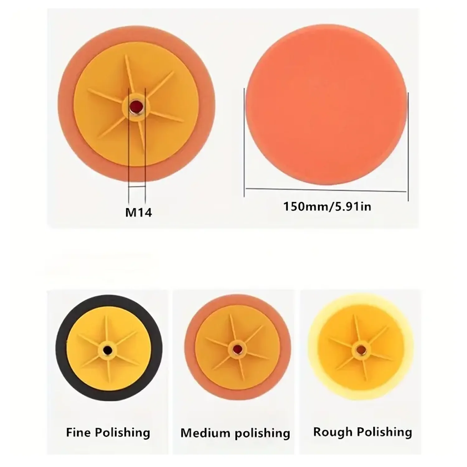 3pcs 6Inch Coarse/Medium/Fine Polishing Pads, Mirror Restoring Sponge Buffers, Auto Detailing Waxing Sponge Balls, M14 Disc