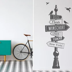 Cartoon Road Sign Signpost City Name Travel Wall Sticker Decal Baby Nursery Kids Room Bedroom Playroom  Home Decor