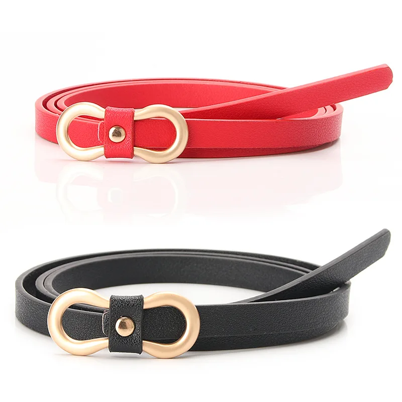 New Women's Belt Simple 8-button Versatile Shirt Dress Narrow Belt Non-porous Pu Decorative Thin Belt