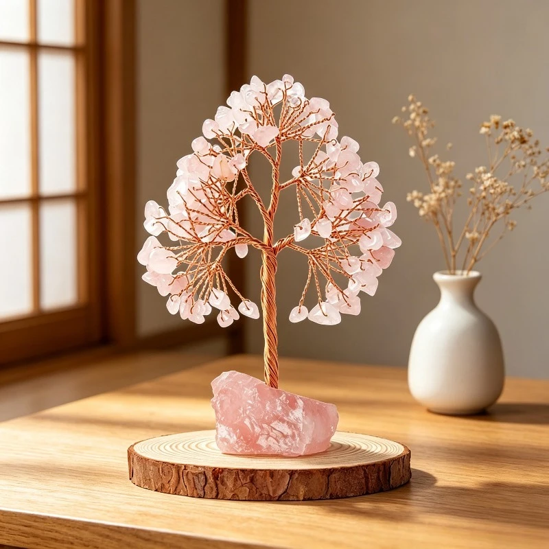 Natural Pink Rose Quartz Crystal Tree Perfect for Home Decor on A Bedroom Table A Spiritual Gift
