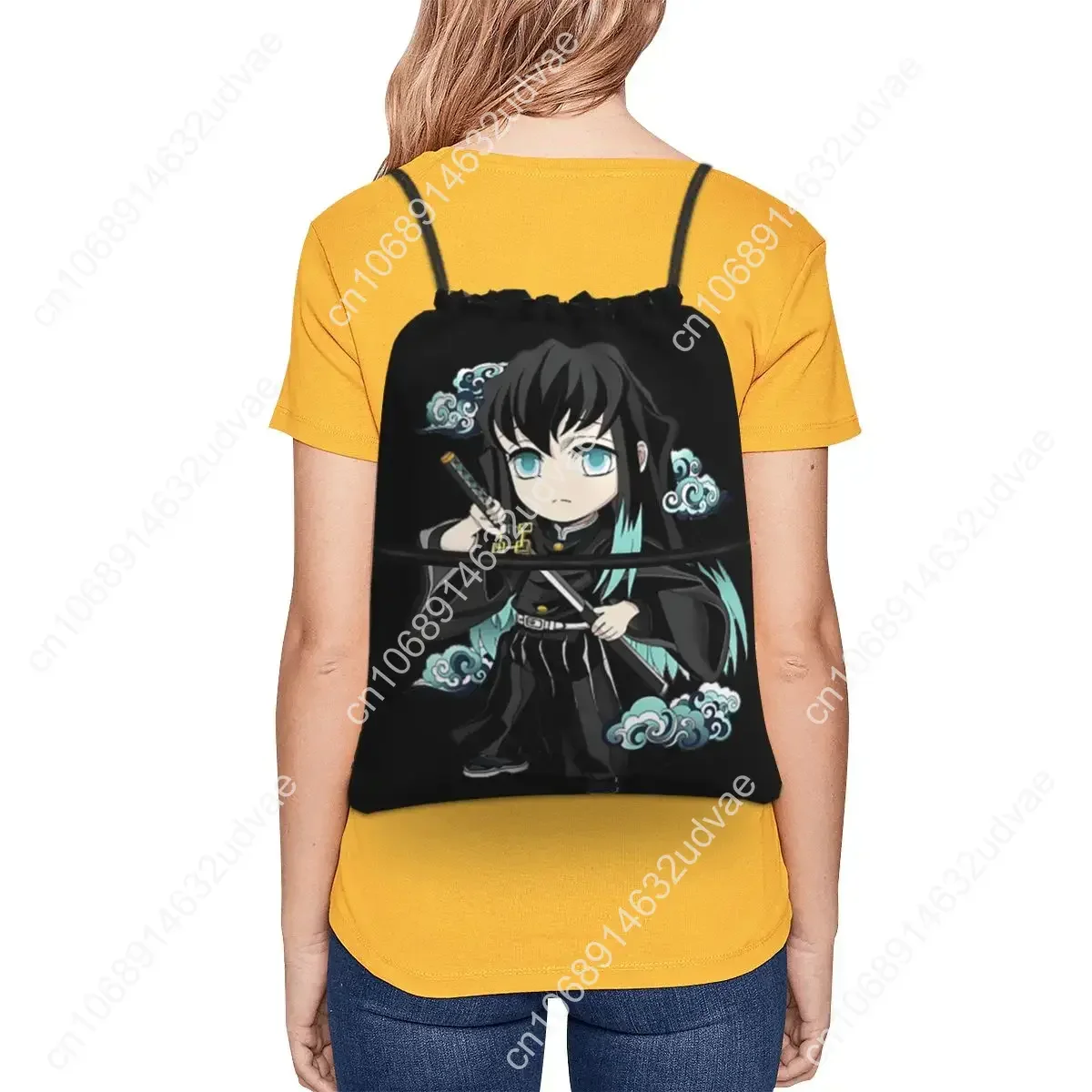 Chibi Mist Pillar Muichiro Tokito Portable Backpacks Drawstring Bag Drawstring Bundle Pocket Storage Bags For Travel Man Woman