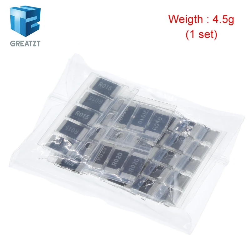 GREATZT 50PCS Alloy resistance 2512 Resistors Samples kit ,10 kindsX5pcs=50pcs R001 R002 R005 R008 R010 R015 R020 R025 R050 R100