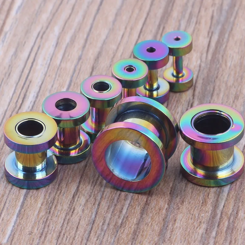 1 Pair Colorful Pulley Style Titanium Steel Ear Dilator, Stainless Steel Human Piercing Hollow Ear Expansion Accessory