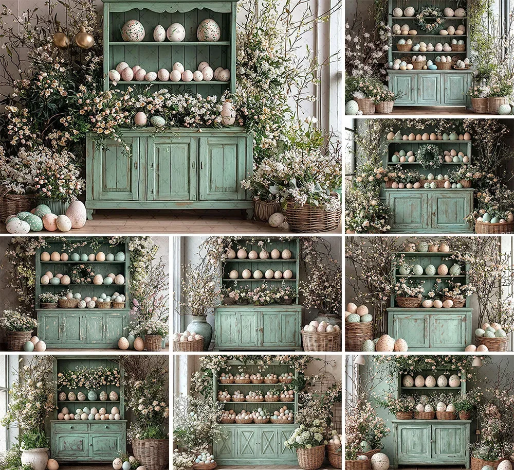 Mehofond 사진 배경 용수철 부활절 레트로 찬장 꽃 계란, 아이 생일 파티 초상화 장식 배경, 사진 스튜디오
