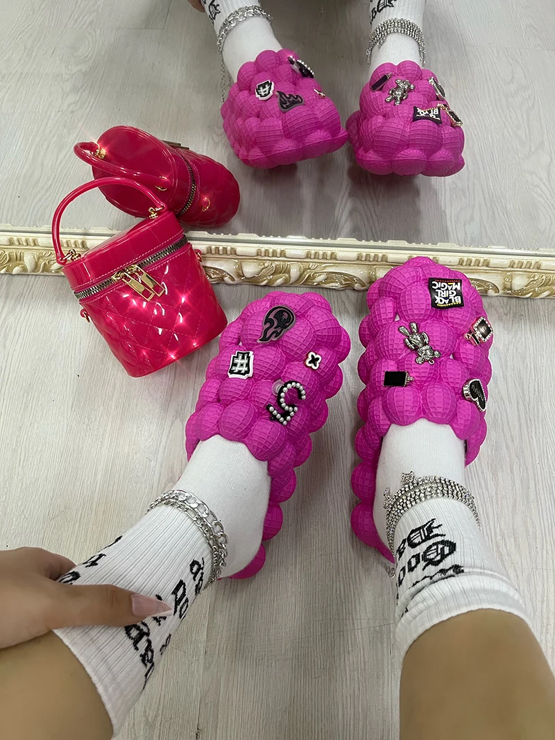 2022 Fashion Women Street Punk Slippers Sandals Clogs With Charms Flip Flops EVA Summer Plus Size 46 Casual Shoes For Female