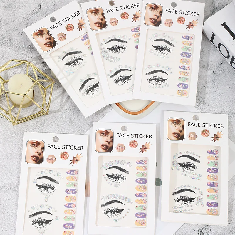 Face Rhinestone Stickers Self Adhesive Temporary Tattoos for Masquerade Ball Party Stage Makeup Sparkling Decor