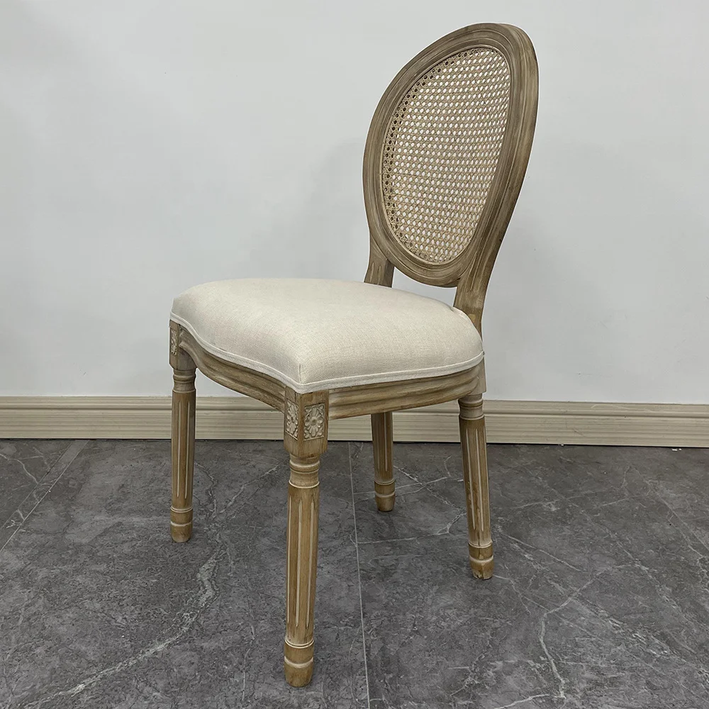 Beige Louis  Chair French Country Dining Room Chair Round Back French Dining Chair With Wood Legs