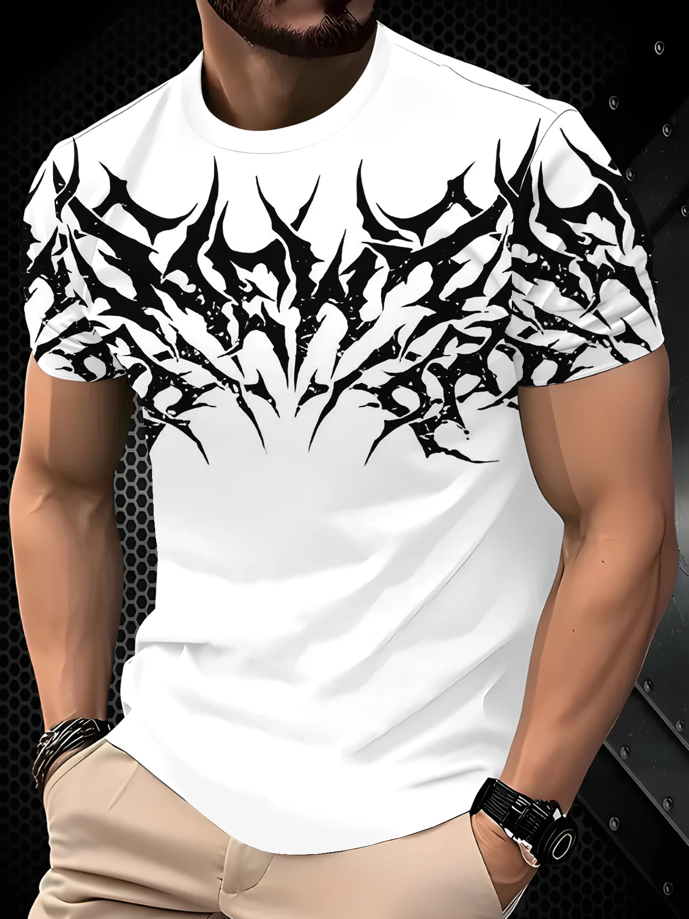 Casual Men Retro Dark Botanical Element Printed Short Sleeve Top