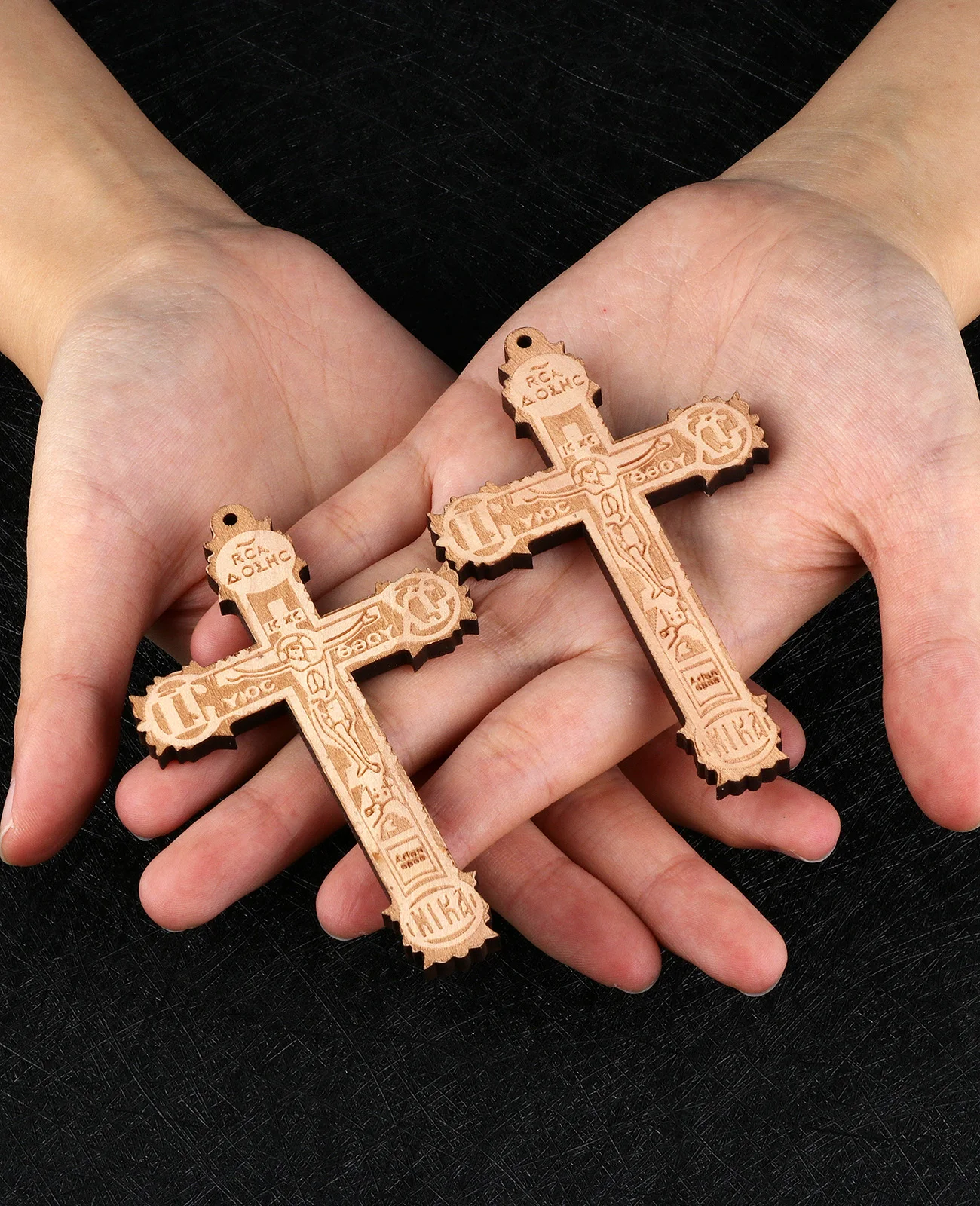 Cottvott 3Pcs/Lot Eastern Orthodox Crucifixion Large Wooden Cross Pendant for DIY Rosary Chaplet Necklace Jewelry Making Parts