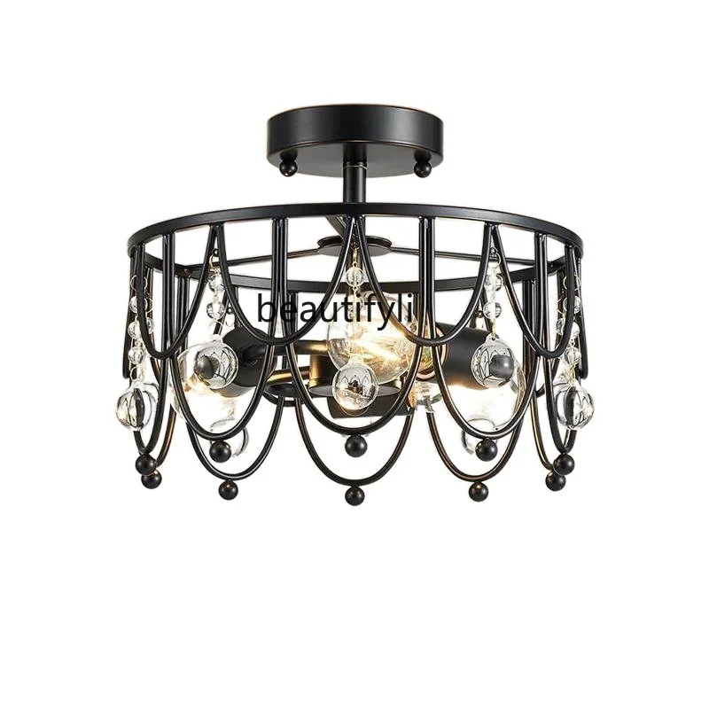 HJ Crystal Chandelier round Vintage Creative Cross-Border Dining Room Entrance Home Master Bedroom Lamp