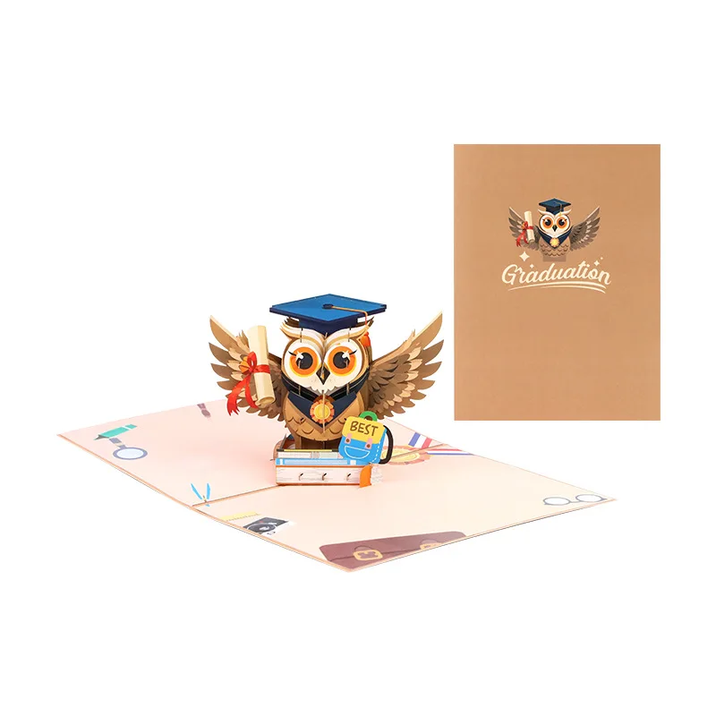 

3D Greeting Paper Card Owl Pop-up Cute Cartoon Blessing Creative Graduation Season Wisdom Lucky Kawaii Love Letter Unique