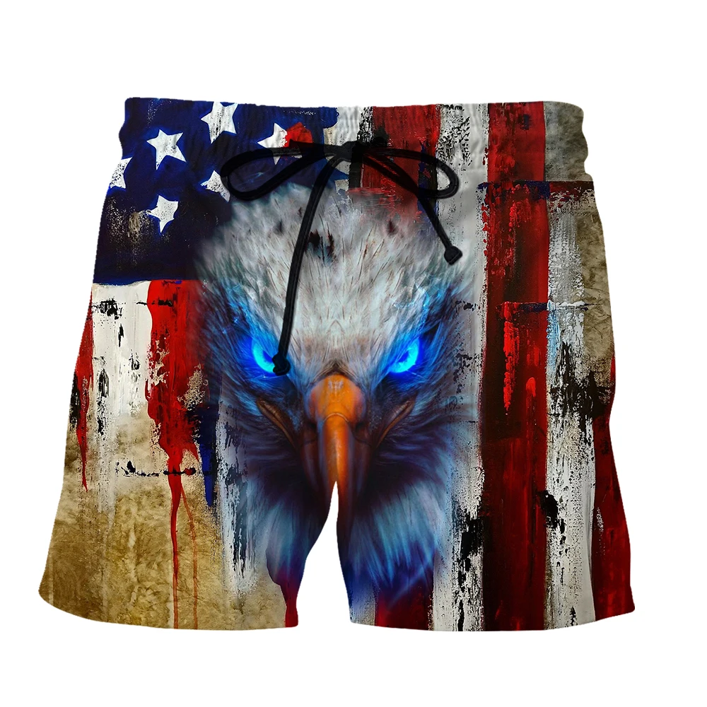 SONSPEE Ferocious Bald Eagle Harajuku Summer 3D Print Shorts Blue Eye Patten Plus Size Men Women Personality Street Short Pants