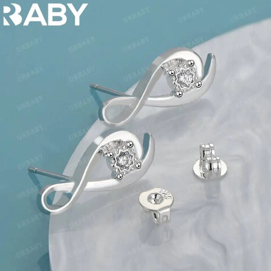 

URBABY 925 Sterling Silver Geometry Zircon Stud Earrings Fashion Jewelry Charm Grace Engagement Wedding Accessories