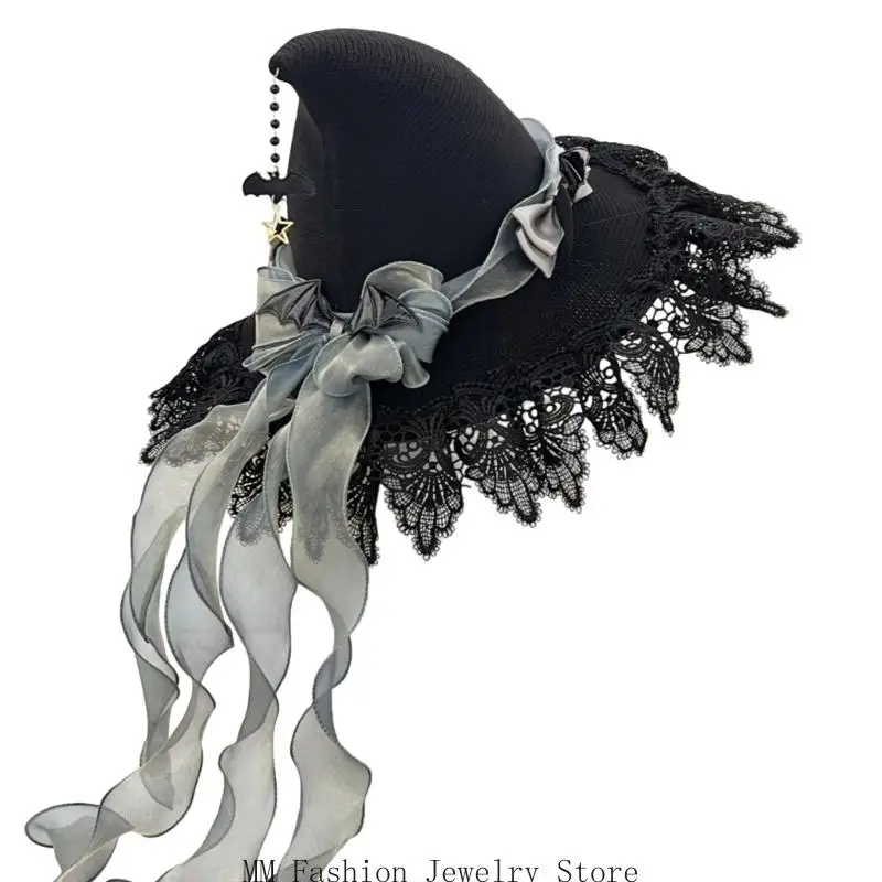 Lace Costume Hat with Pointed Witch for Cosplay and Themed Parties D0UB