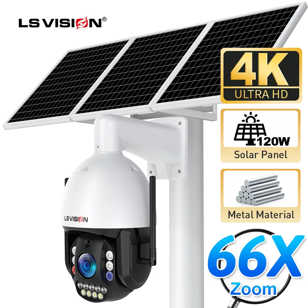 

LS VISION 4G 8MP 66X Zoom Intelligence Alarm Outdoor And Heat Resistant Solar Power Security Camera System