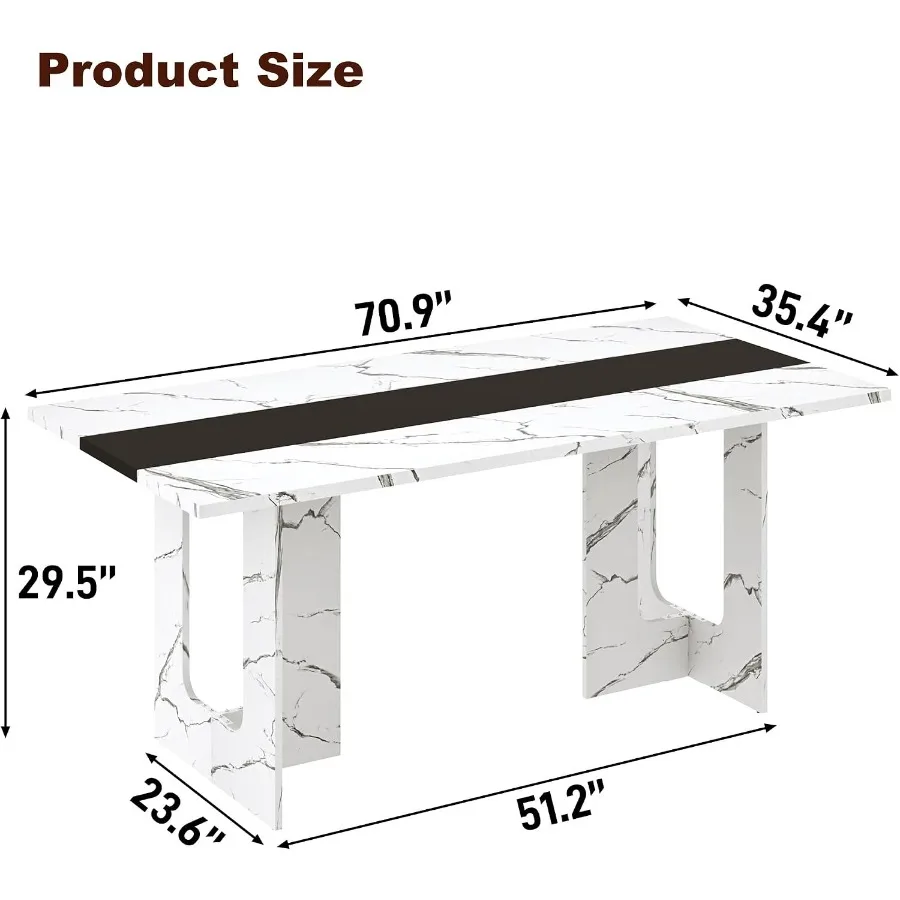 71 Inch Rectangle Dining Table for 4-8 People, Long Kitchen Dinner Table with Waterproof Tabletop and Adjustable Leg for Kitche