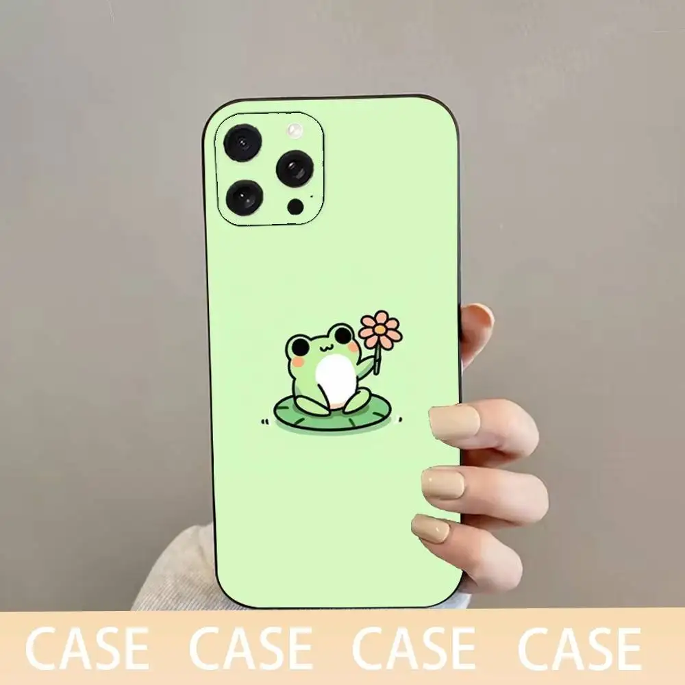 حافظة هاتف C-Cartoon F-Frog لهاتف iPhone 16,15,14,13,12,11 Plus,Pro Max,XS,X,XR,SE,Mini,8,7,غطاء أسود من السيليكون الناعم #2