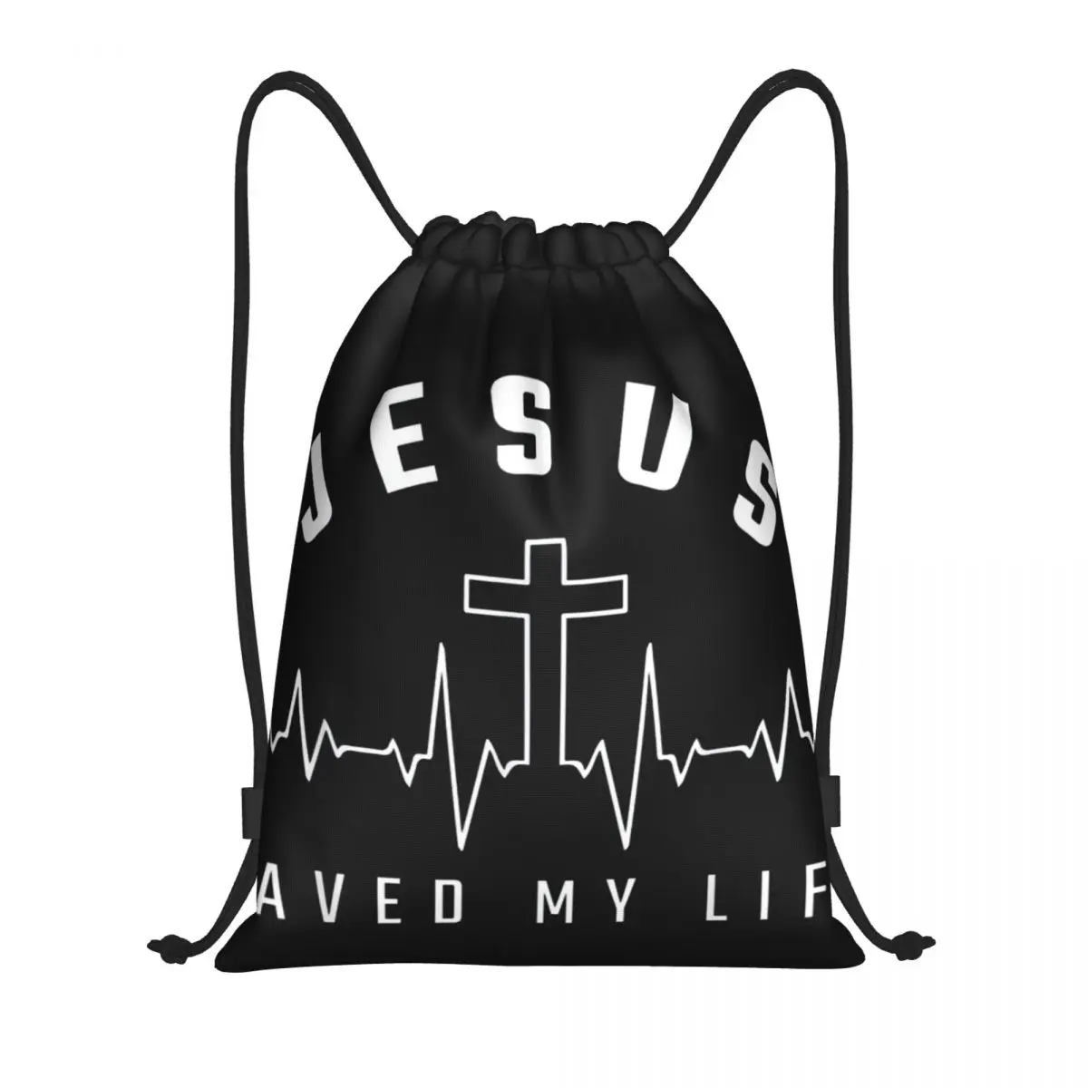 

Custom Jesus Saved My Life Drawstring Bag Men Women Lightweight Christian Religious Faith Sports Gym Storage Backpack