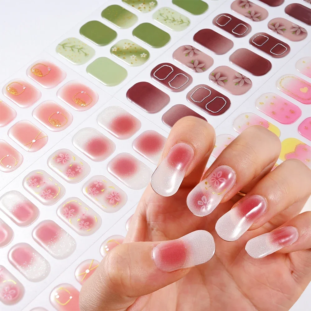 Lâmpada uv curada gel tiras de unhas adesivo de longa duração tiras de esmalte envolve cobertura completa cor pura gel francês arte do prego adesivos