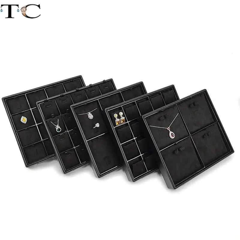 Black Pu Leather Jewelry Display Props Ring Earrings Necklace Pendant Storage Display Tray Counter Display Stand