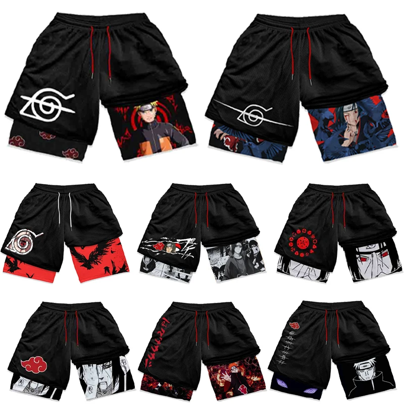 Naruto Anime Shorts Men Gym Short Pants Itachi Pain Manga Print Summer Workout Fitness Running Performance Sports Shorts Gifts