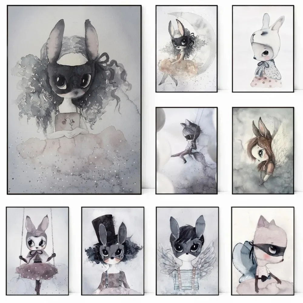 Mrs. Mighetto Retro Princess Rabbit Poster HD Canvas Painting Printing Painting Bedroom Study Studio Living Room Wall Art Decora