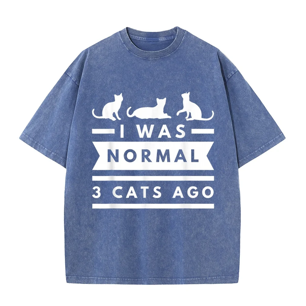 I was Normal 3 Cats ago cat Lovers Owners Funny T-Shirt Camisas Tops Sweatsuit Graphic T Shirt Top Cute Print Tee Cotton Lover