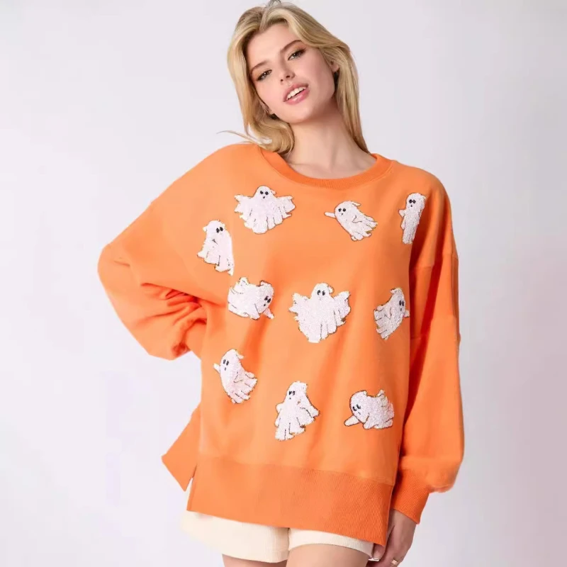 

New Women's Halloween Ghost Glitter Top Loose Casual Hoodie for Women