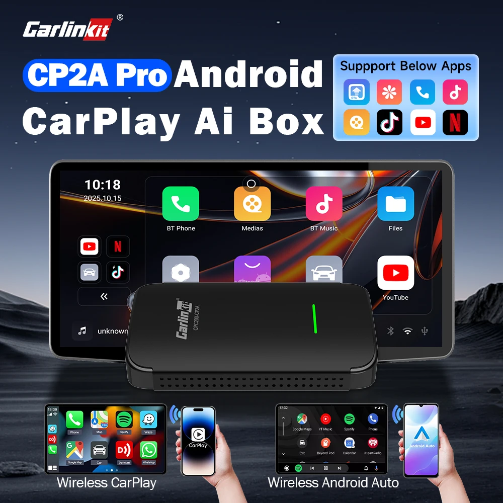 

CarlinKit CP2A Pro Android TV Box Беспроводной адаптер Android Auto и CarPlay 3-в-1 Беспроводное автоматическое подключение для Netflix Smart Ai Box