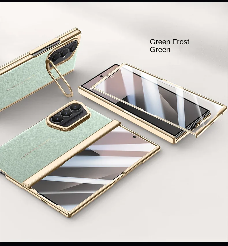 삼성 갤럭시 Z 폴드 7 충격 방지 모든 항목을 포함하는 스프링 힌지 보호 뒷면 커버에 대한 고급 PU 가죽 렌즈 스탠드 전화 케이스