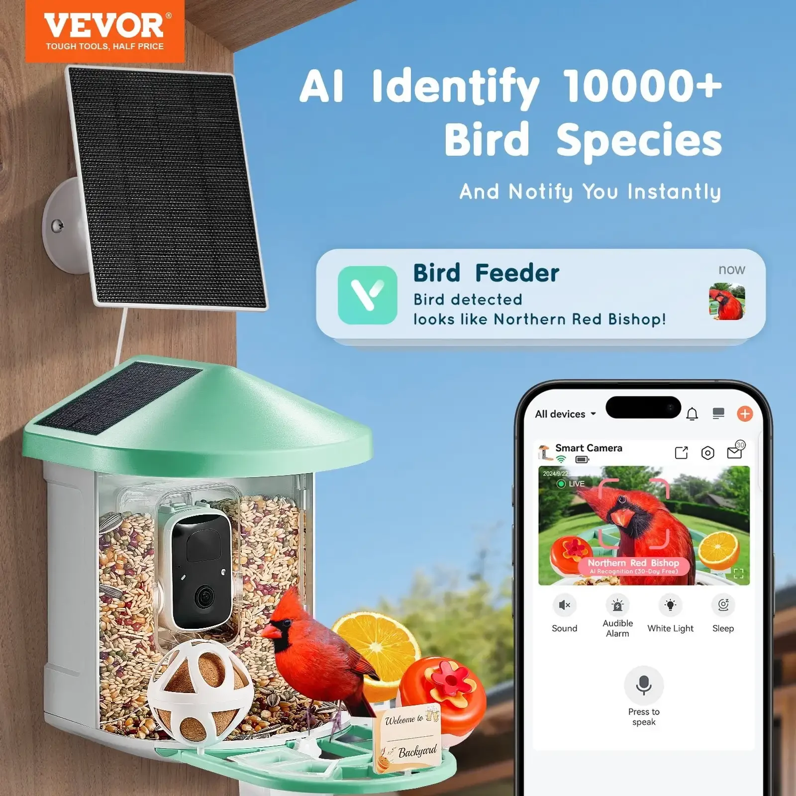

Smart Bird Feeder with Camera AI Identify 10000+ Bird Specie Solar-Powered