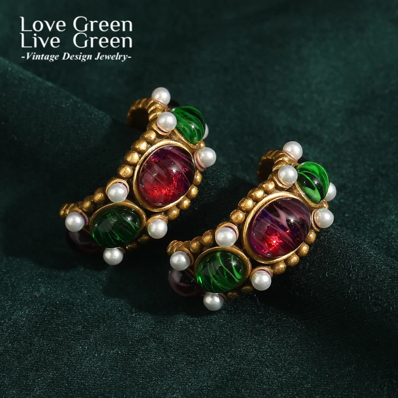 

Vintage Purple Glaze Earring With Pearl Luxury Brand Jewelry Designer Charms Antique Gold Color Christmas New Trends 2025