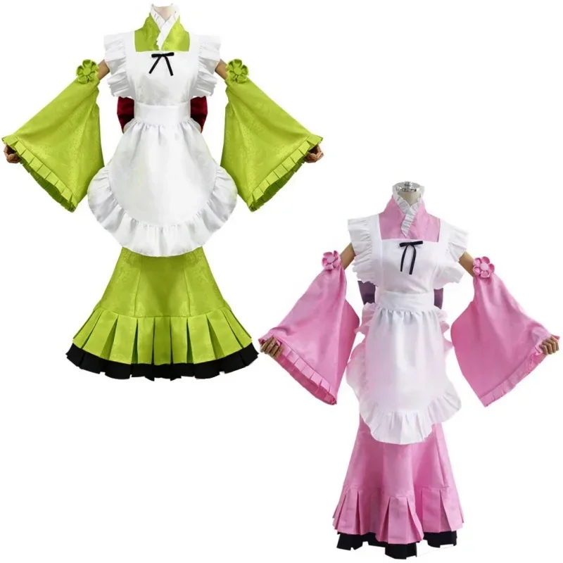 Costume de Cosplay Vert Matcha pour Femme, Robe Longue et Large à Manches sulf, Kimono avec Perruque, Cadeau de ixd'Anniversaire