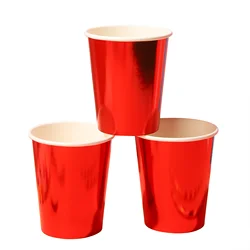 Bright Red Disposable Paper Cups, for Theme Parties, Picnics, Birthday Party Supplies Decoration,9oz,25pcs