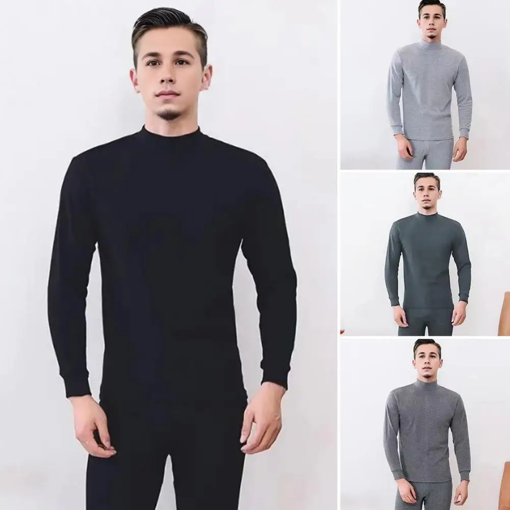 2 Pcs/Set Winter Men Thermal Underwear Set Round Neck Long Sleeve Warm Thick Plush Large Size Slim Pajamas Set Homewear Clothing
