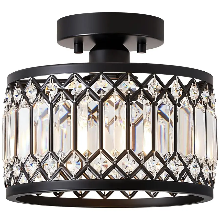 

Black Ceiling Light, Modern Semi Flush Mount Ceiling Lighting Fixture, Round Hallway Lighting Fixtures for Kitchen Entryway Bedr