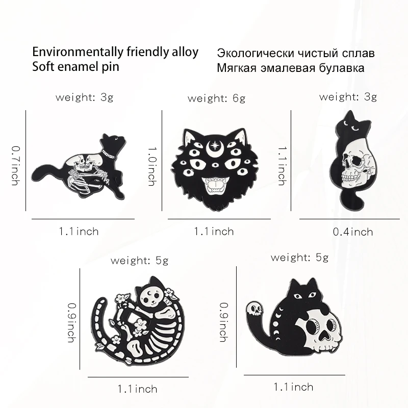 Значок шпилька для джинсовой рубашки сумки в стиле панк ювелирные изделия подарок для друзей Готический Кот эмалированные шпильки Череп Скелет Ведьма кошки