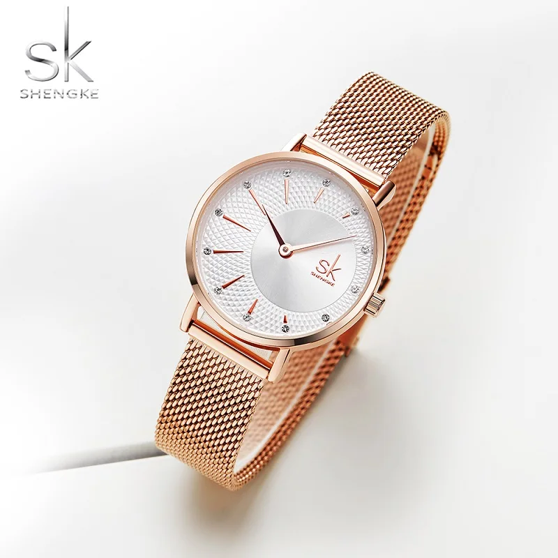 Shengke New Creative Women orologi Luxury Rosegold Quartz Ladies orologi Relogio Feminino Mesh Band orologi da polso Reloj Mujer