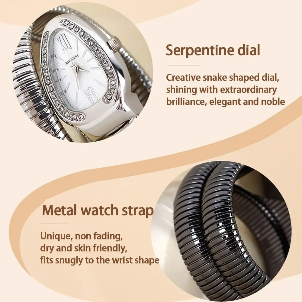 Женские кварцевые часы в форме змеи, модные наручные часы с ремешком из нержавеющей стали, браслет, кварцевые часы