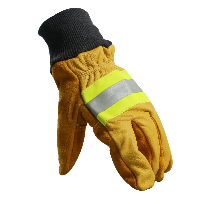 Guantes ignífugos de cuero de vaca, protección de trabajo radiante, resistente al calor, protección de manos de rescate