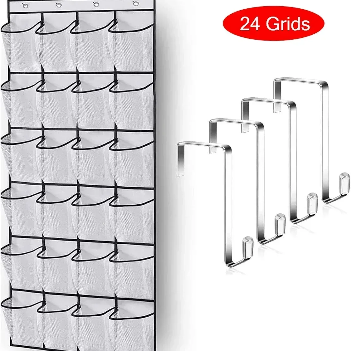 Organizador de Sapatos para Pendurar na Porta com 12/14/24/28/35/40 Bolsos, Prateleira de Sapatos em Malha com Ganchos para Armazenamento na Porta do Armário, Preto/Branco/Gr